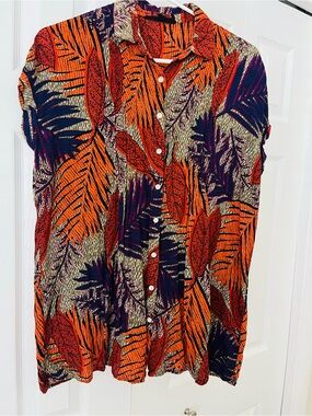 Vibrant Orange & Navy Tropical Print Women's Camisole Top